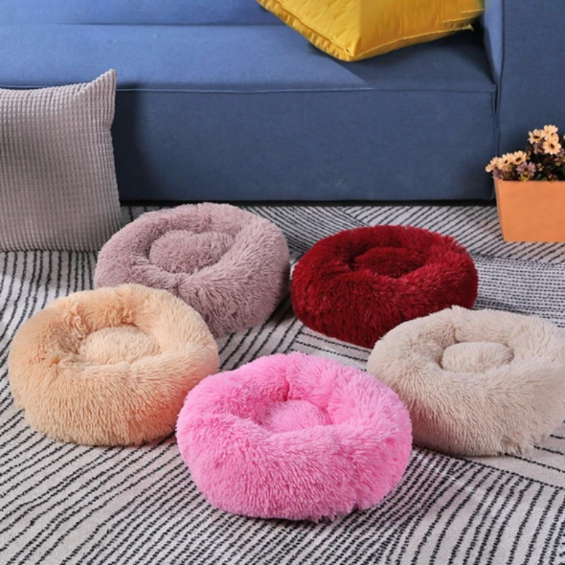 Calming Cuddler Long Fur Donut Bed