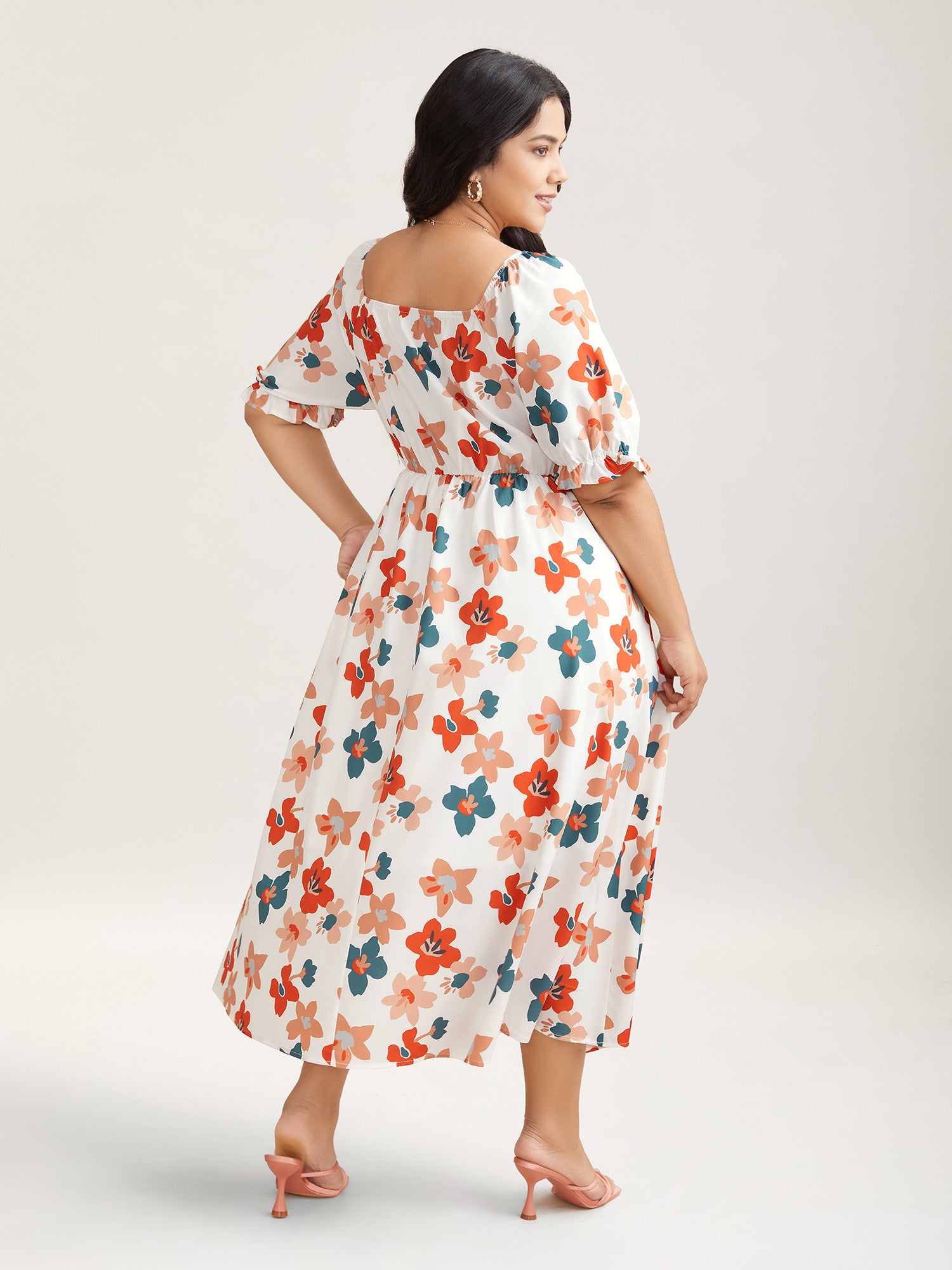 Sweet Floral Front-Twist Lined Maxi Dress