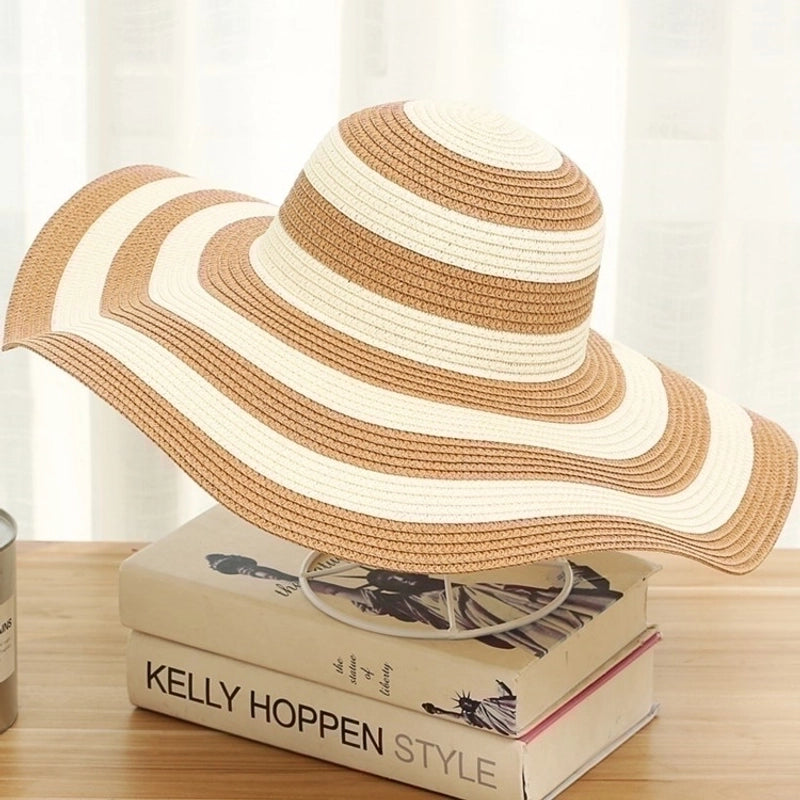 Women's Casual Minimalist Color Block Big Eaves Straw Hat
