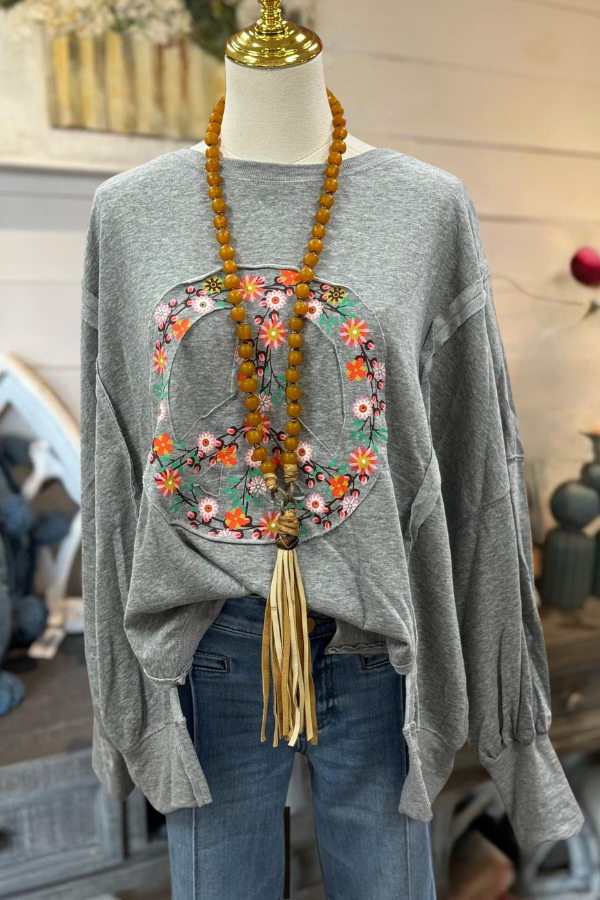 Peace Sign Floral Print Sweatshirt