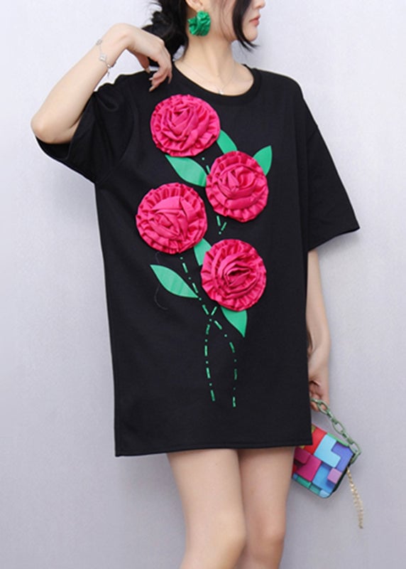 Original Design Black Floral T Shirts Summer