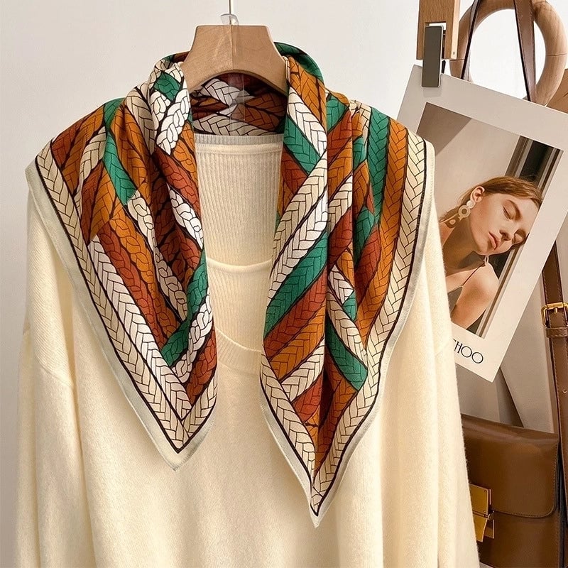 Women's Minimalist Color Block Stripe Polyester Silk Scarf