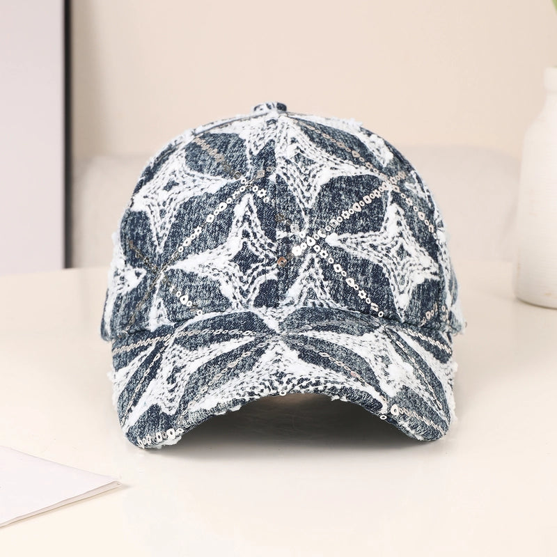 Women's Retro Sports Commute Star Flower Sequins Curved Eaves Baseball Cap