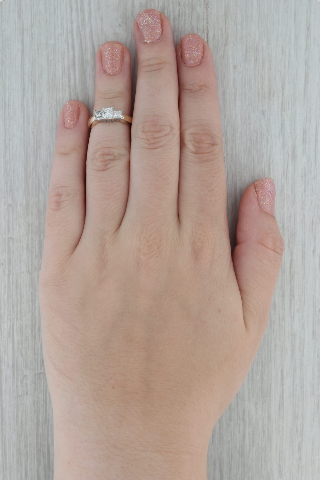 1.06ctw Princess Diamond 3-Stone Engagement Ring 14k Gold Size 5.25