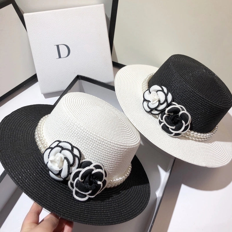 Women's Elegant Pastoral Minimalist Color Block Flowers Big Eaves Straw Hat