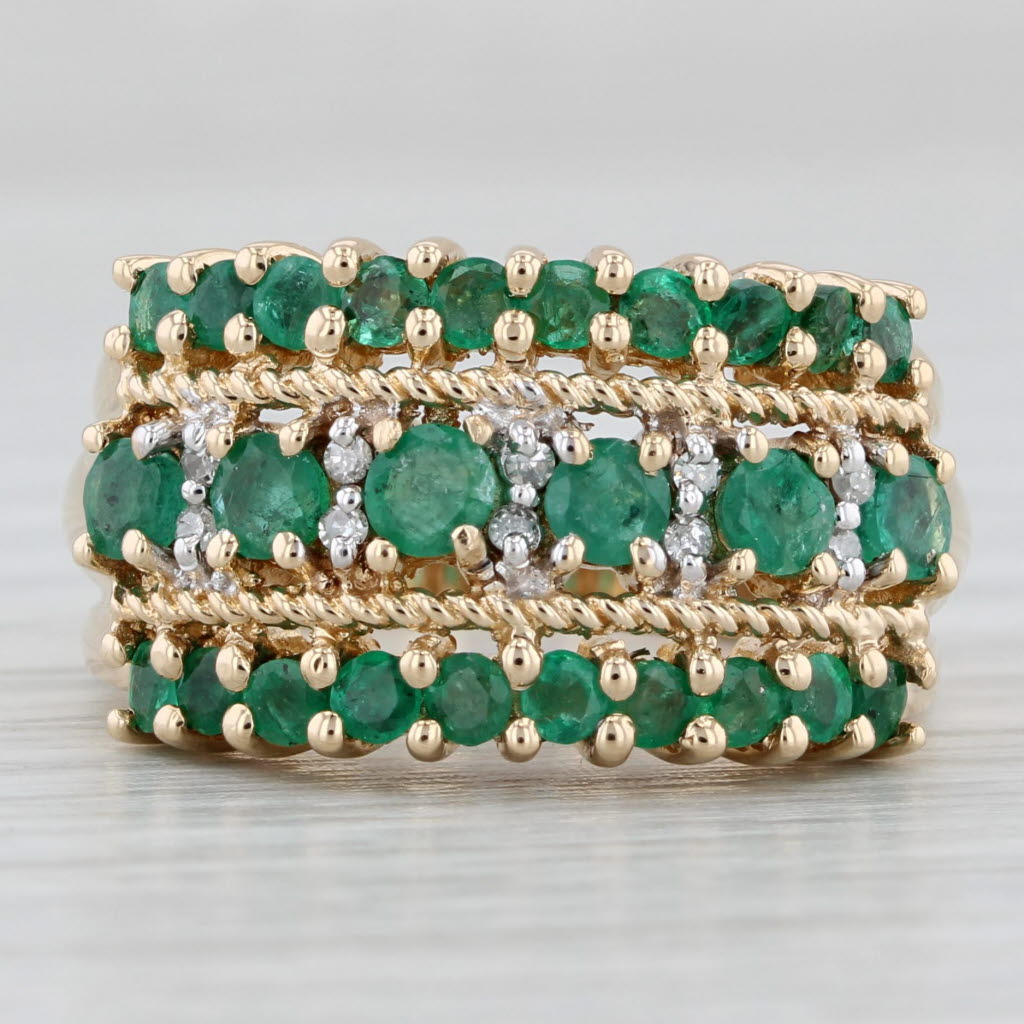 1.55ctw Emerald Diamond Multiband Ring 10k Yellow Gold Size 7.25 Cocktail