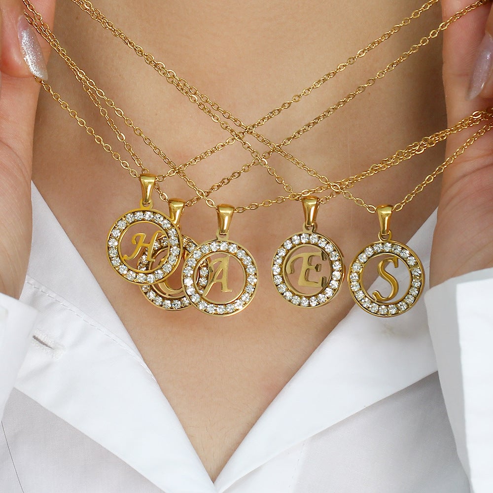 Fashion Round Number Text Letter Stainless Steel 18K Gold Plated Necklaces