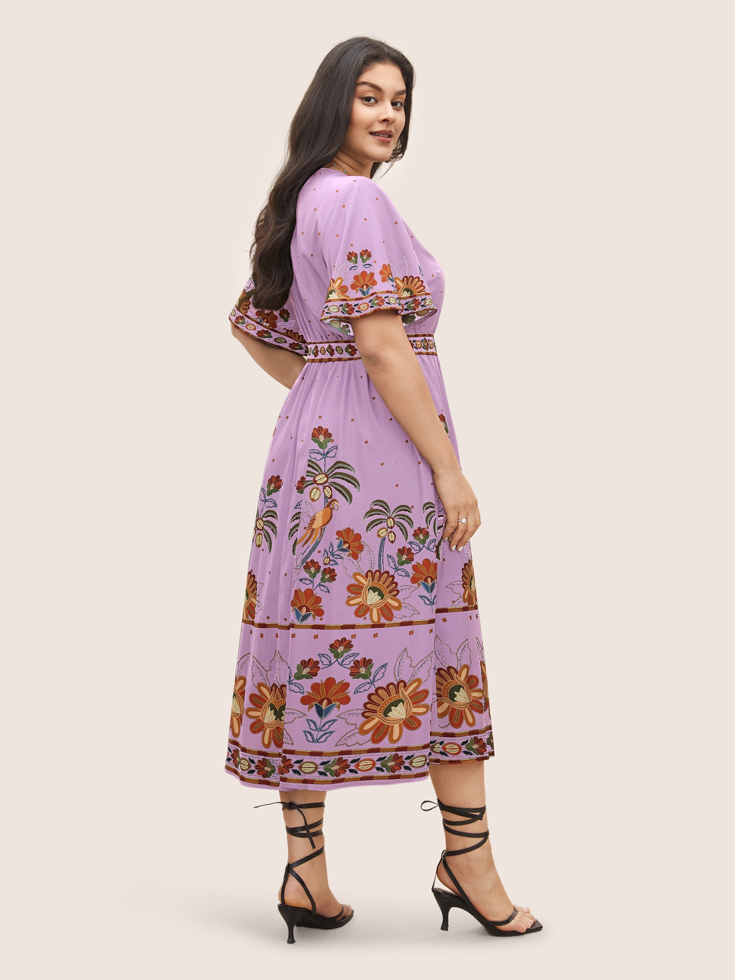 Bandana Print Surplice Neck Flutter Sleeve Dress