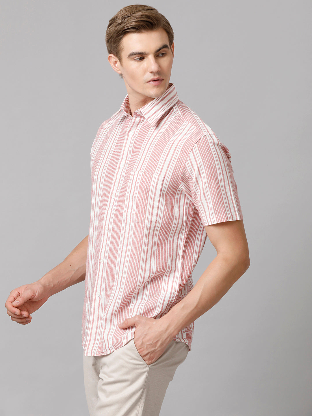 Men Striped Casual Pink Shirt (LUCIE)