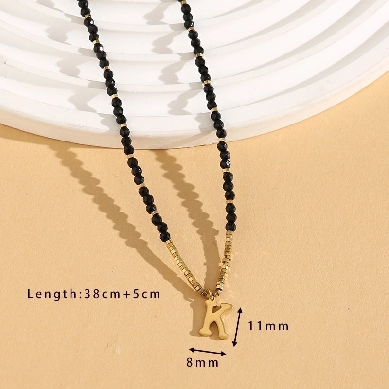 Casual Letter 304 Stainless Steel 18K Gold Plated Beaded Pendant Necklace