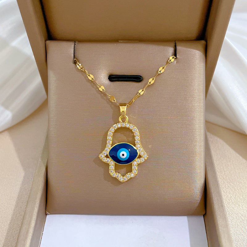 Cartoon East Asia Symbol Lucky Cat Geometric Titanium Steel Diamond Inlay Necklaces