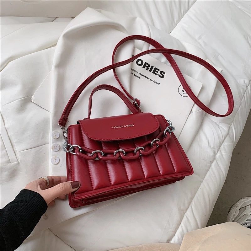 Fashion Pu Leather Embroidery Thread Geometric Shoulder Bag