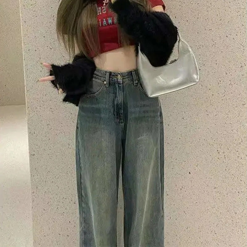Vintage Wide Leg Loose Cargo Jeans For Women