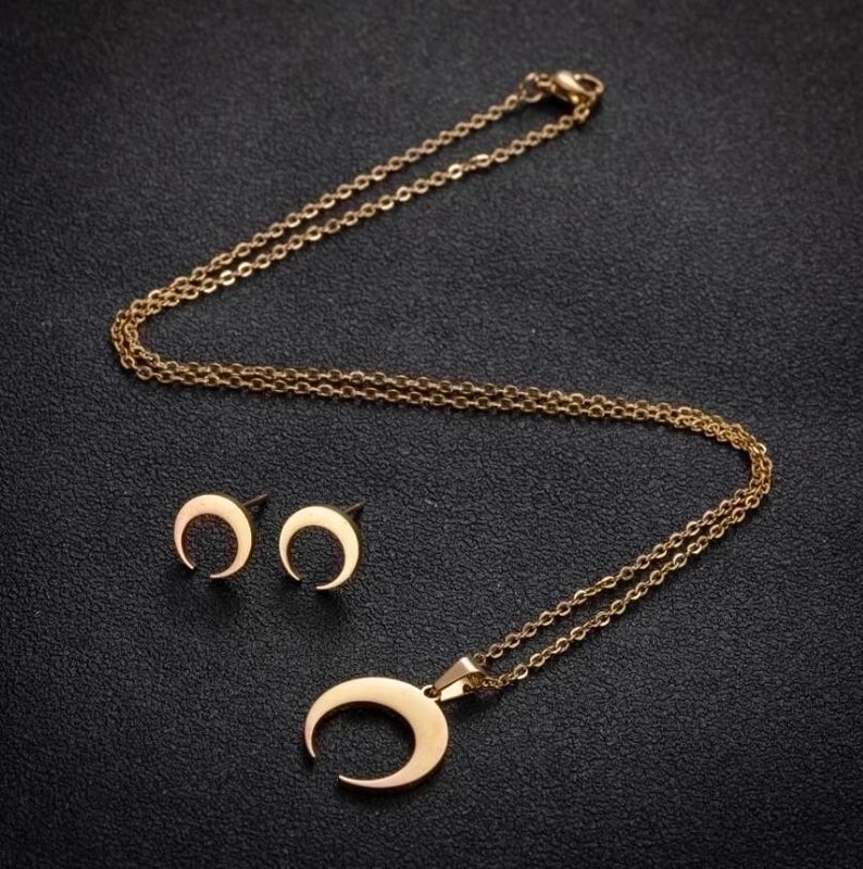 Fashion Geometric 201 Stainless Steel 18K Gold Plated Plating Earrings Necklace