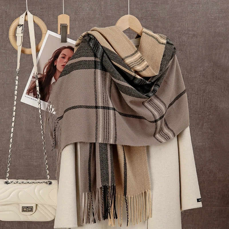 Women's Sweet Classic Style Color Block Imitation Cashmere Scarf