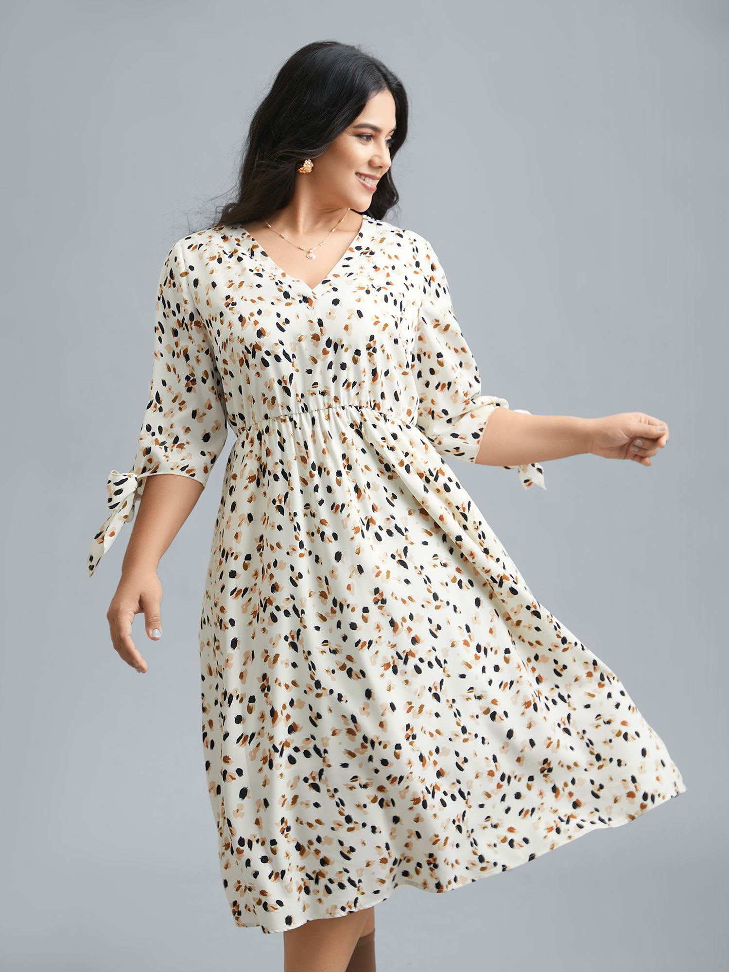 Printed Stretchy Waist-Cinched Midi Dress