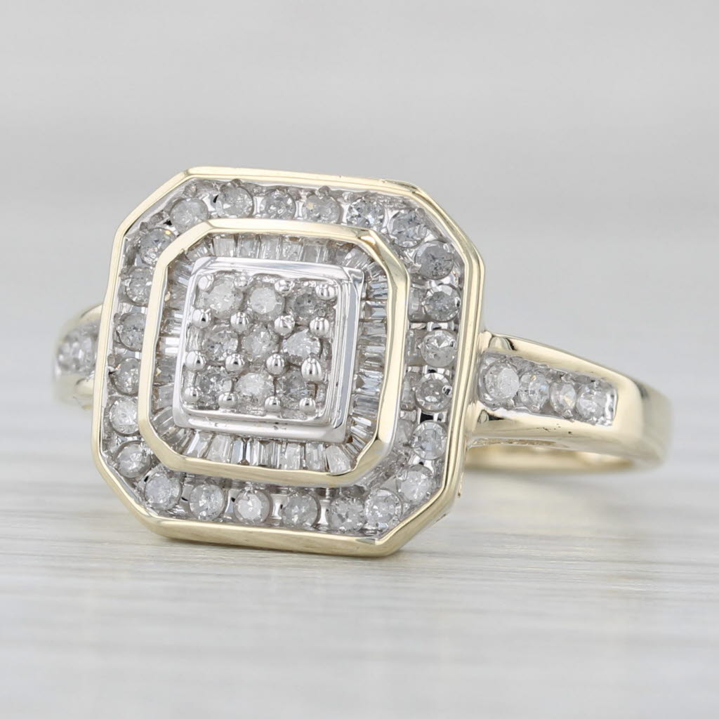 0.39ctw Diamond Cluster Halo Engagement Ring 10k Yellow Gold Size 7.25