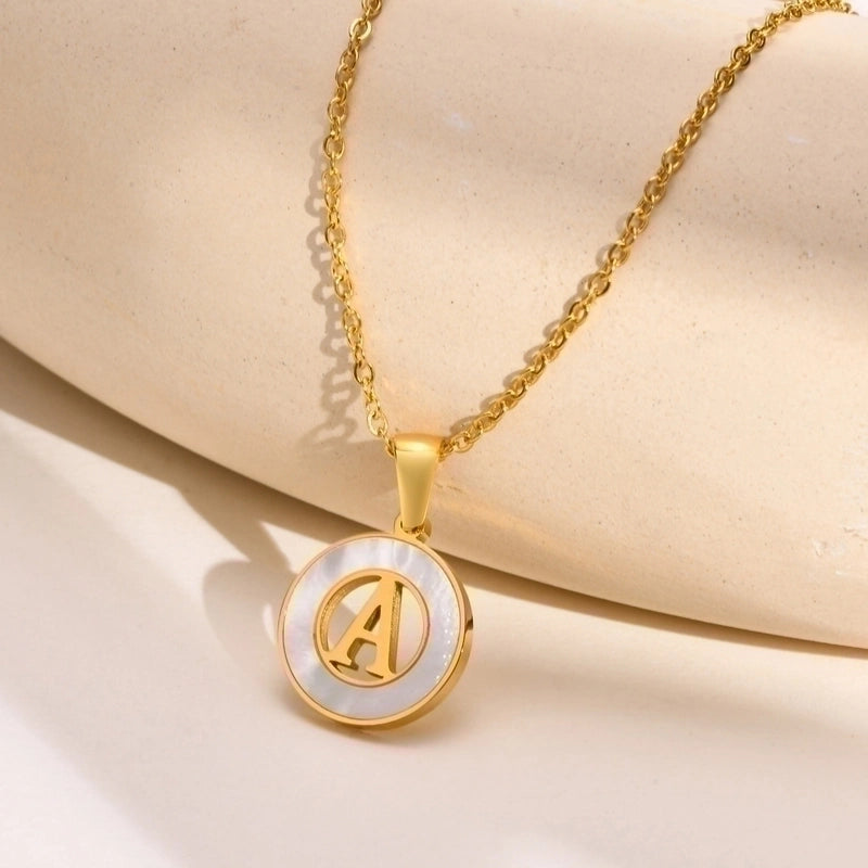 201 Stainless Steel INS Style Minimalist Plating Hollow Out Inlay Letter Shell Necklace Pendant
