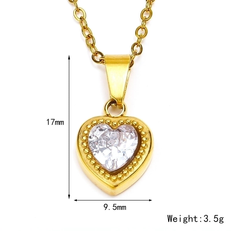 Titanium Steel Minimalist Heart Shape Zircon Pendant Necklace