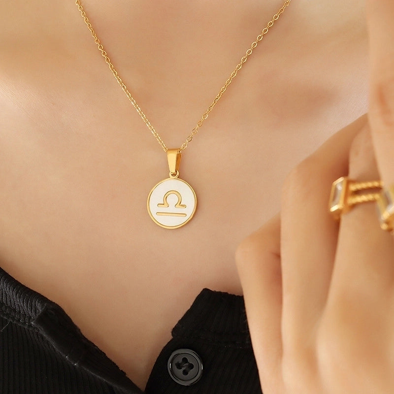 Retro Constellation 304 Stainless Steel Shell 18K Gold Plated Inlay Pendant Necklace