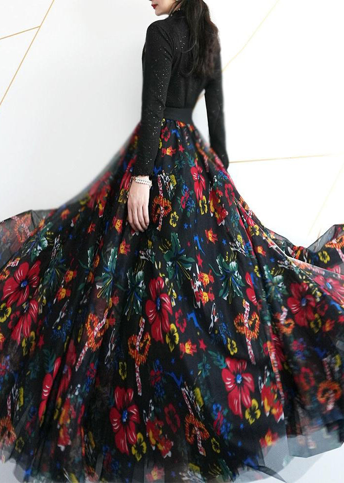 Loose Print Elastic Waist Tulle Exra Large Hem Skirts Summer