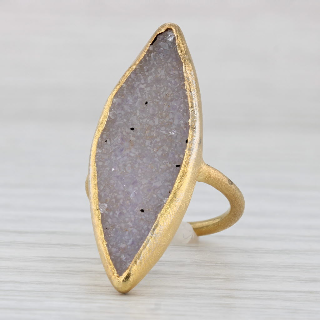 Nina Wynn Sand Druzy Quartz Ring Sterling Silver 22k Gold Plate Size 5.75 AS IS