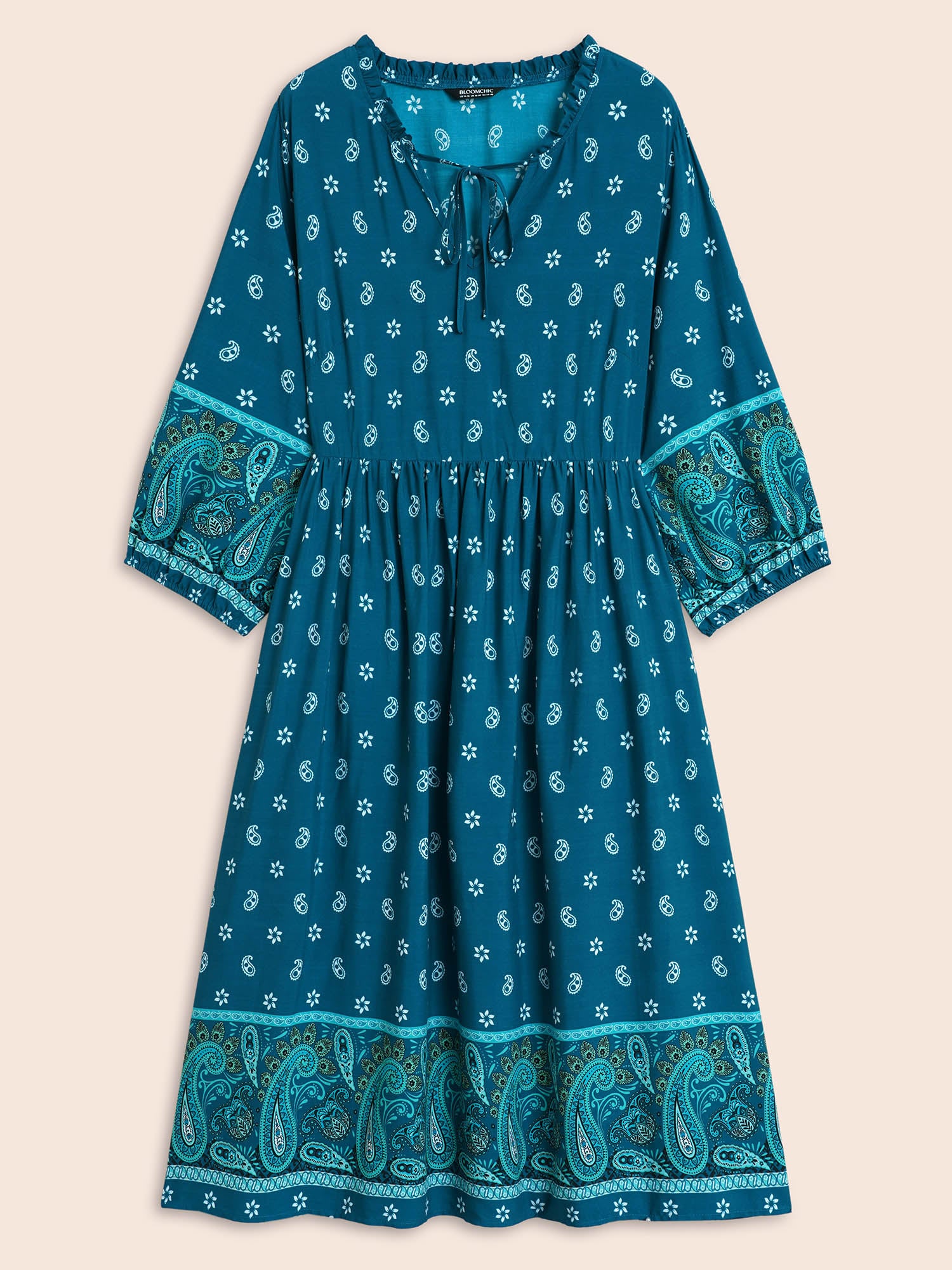 Paisley Print Tie Knot Lantern Sleeve Dress