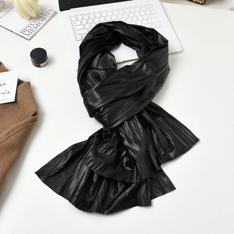 Women's Minimalist Solid Color Polyester Leather Scarf