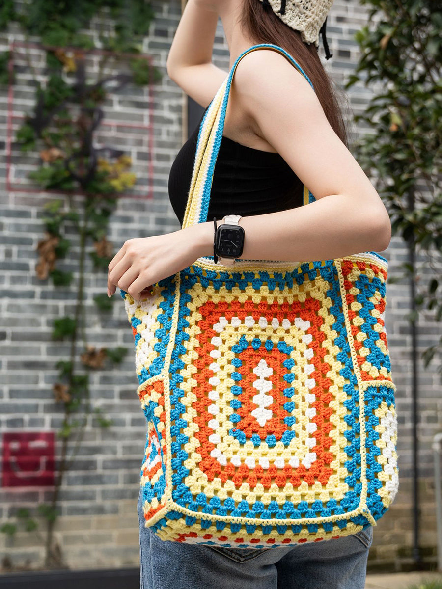 Women Summer Ethnic Knitted Shoulder Bag
