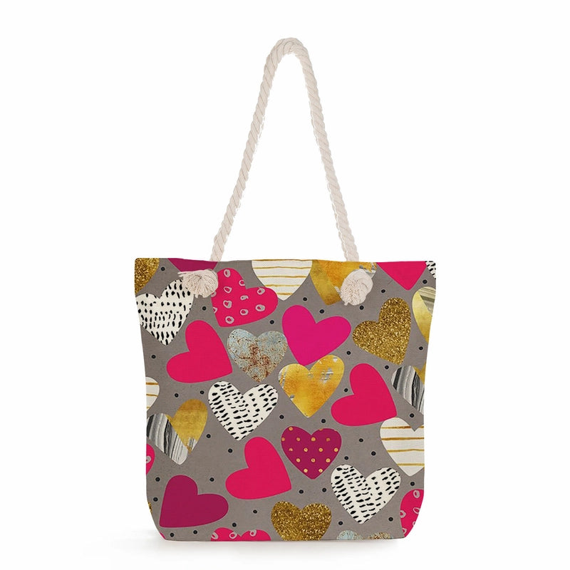 Women's Cotton And Linen Heart Shape Classic Style Square Zipper Tote Bag