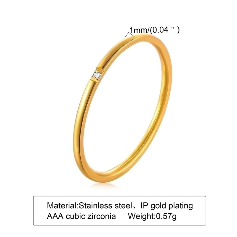 304 Stainless Steel Minimalist Inlay Circle Zircon Rings