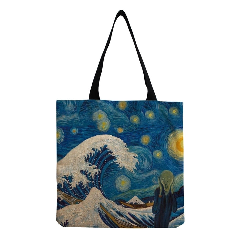 Women's Medium Canvas Cat Vintage Style Streetwear Square Open Canvas Bag