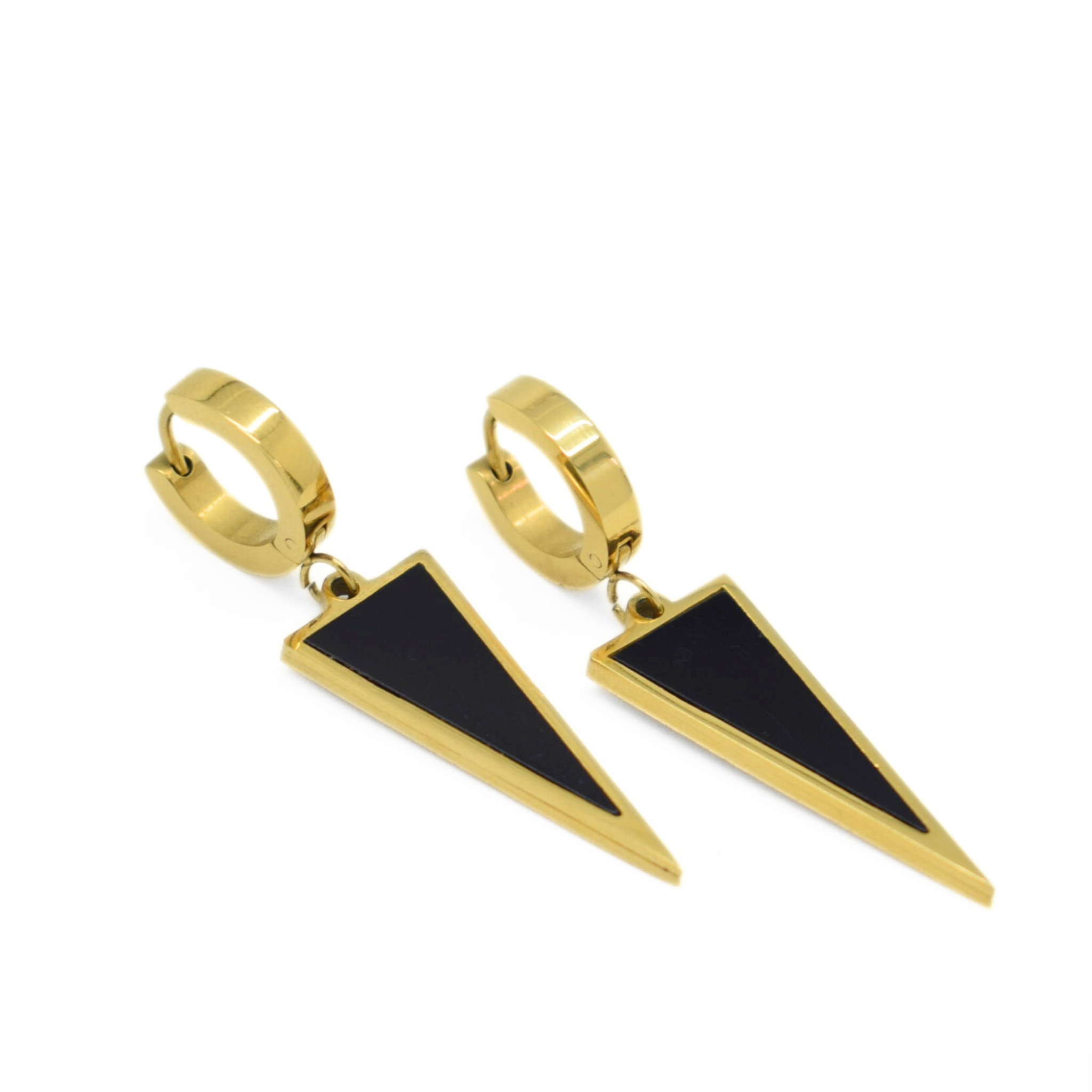 Black drop triangle hoops - Gold
