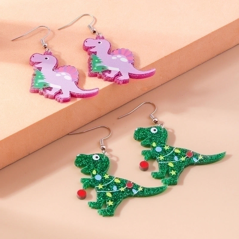 1 Pair Cute Christmas Hat Christmas Tree Dinosaur Zinc Alloy Drop Earrings
