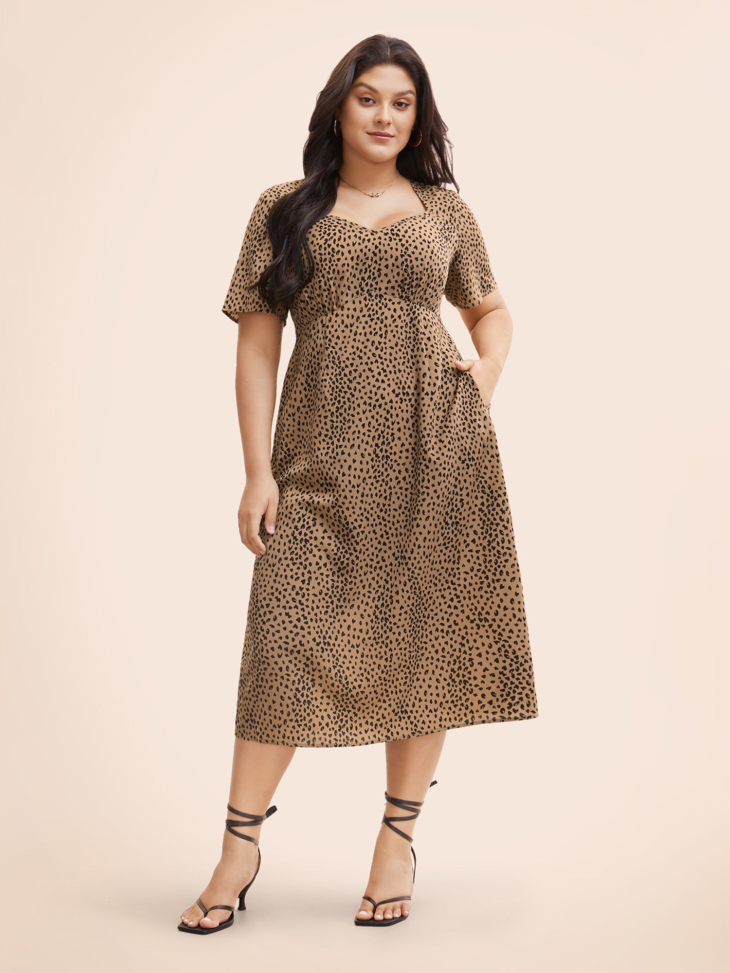 Leopard Print Heart Neckline Split Side Dress