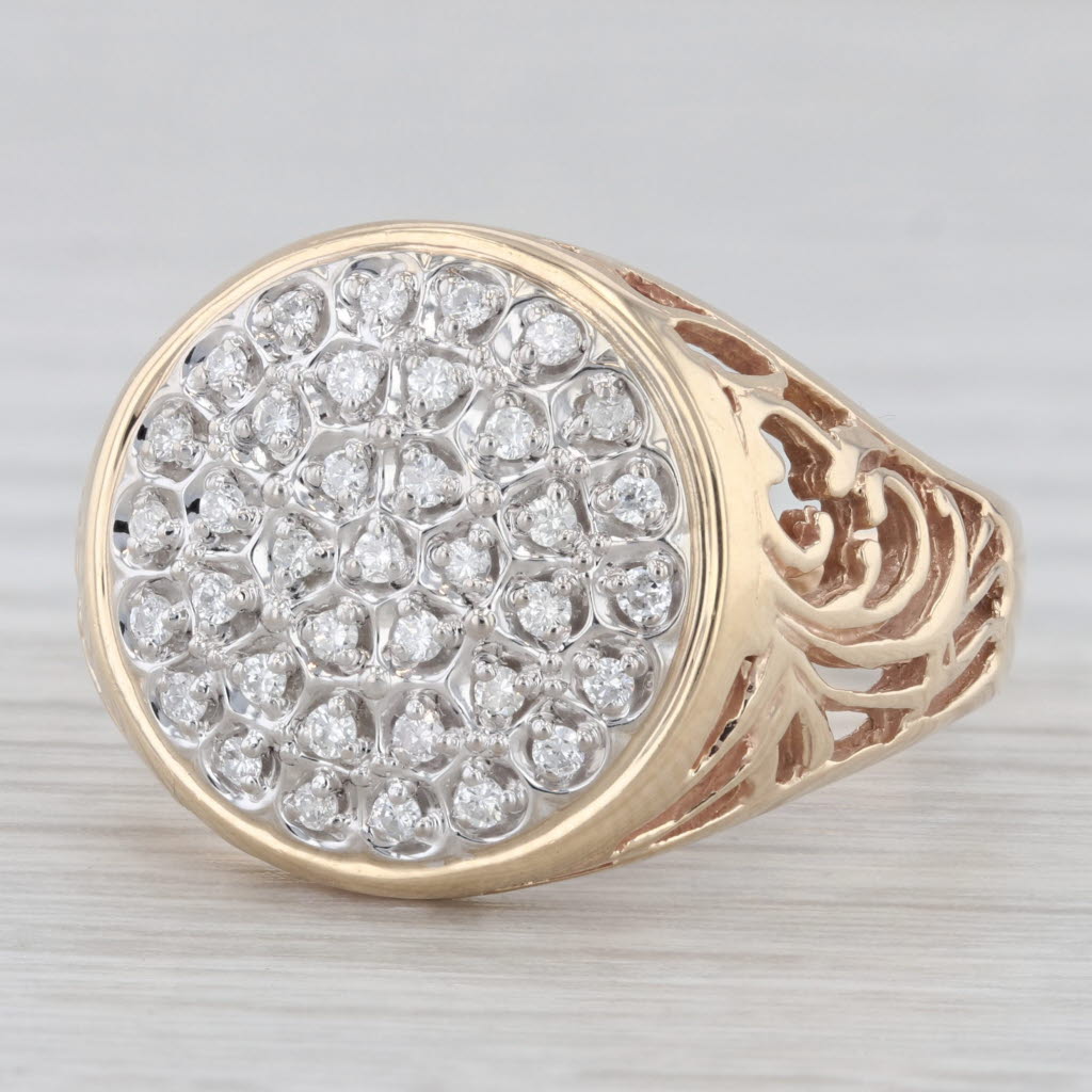 0.37ctw Diamond Cluster Ring 10k Yellow White Gold Openwork Size 12.5 Men's