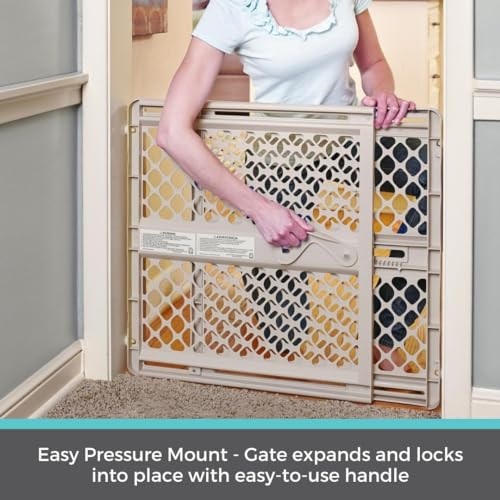 Toddleroo by North States Supergate Ergo Child Gate. Baby Gate for Stairs and Doorways. Includes Wall Cups. Pressure or Hardware Mount. Made in USA. (26 Tall. Sand)