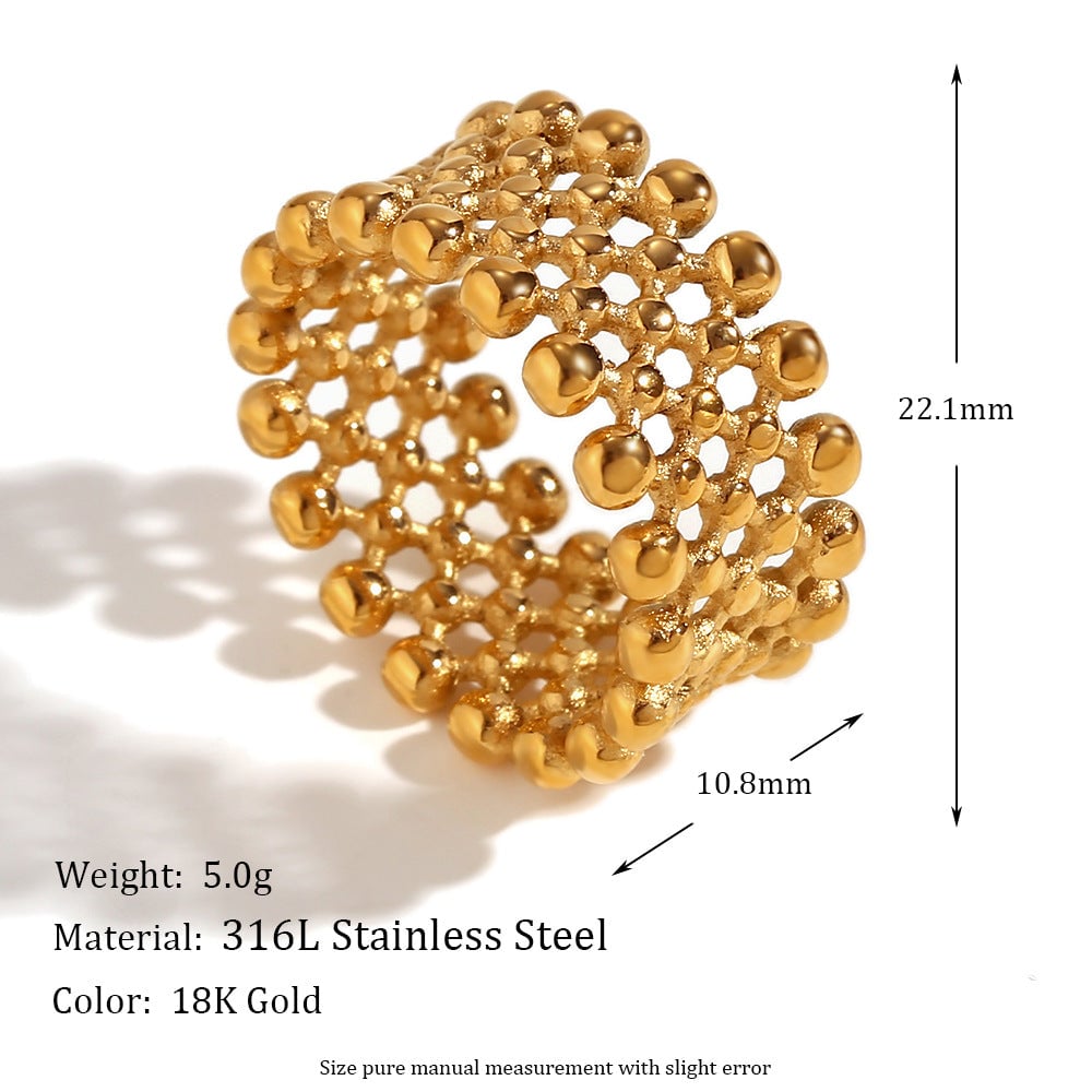 Fashion Niche Stripe Round Circle Geometric Stainless Steel 18K Gold Plated Rings