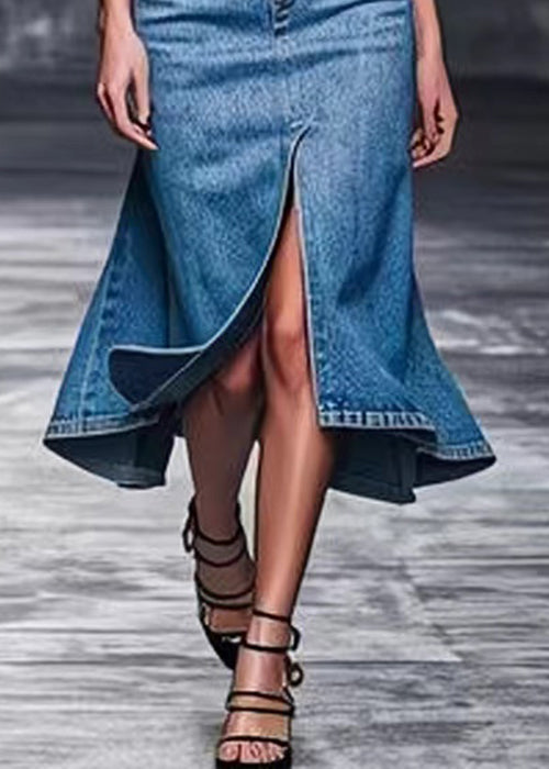 Modern Blue Front Open High Waist Skirts Summer