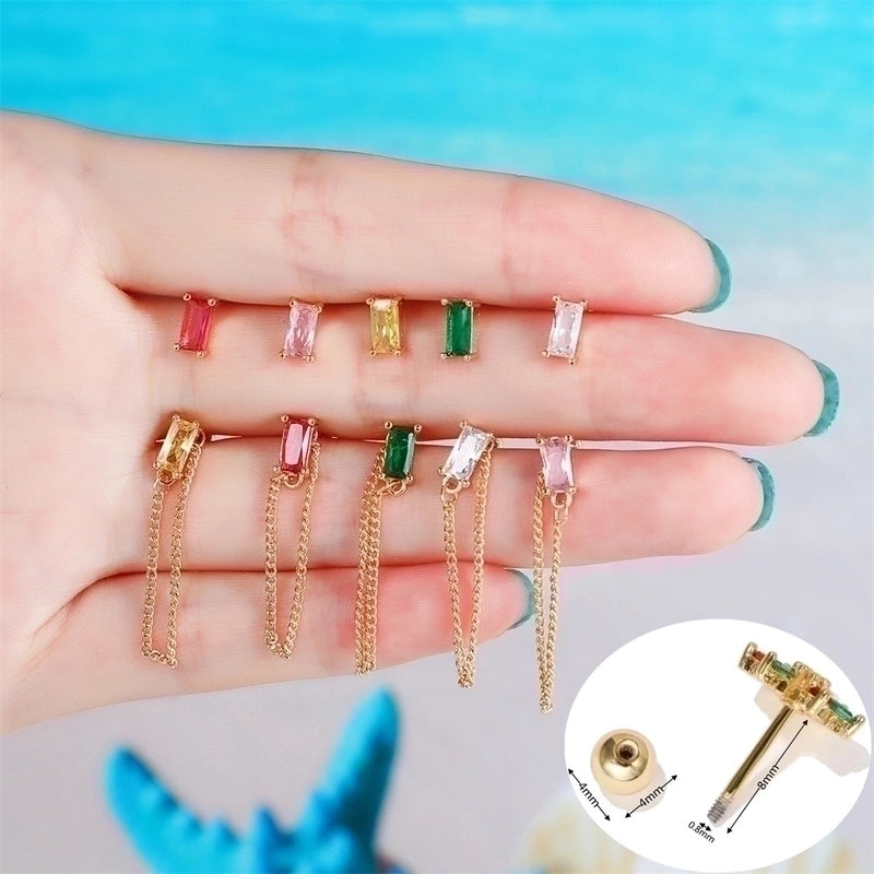 Ear Cartilage Rings & Studs Minimalist Geometric Brass Gem