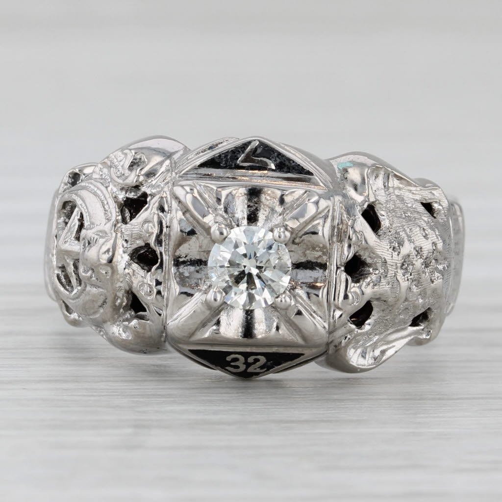 0.38ct Diamond Masonic Scottish Rite Ring 10k Gold Eagle Signet Yod 32nd Degree