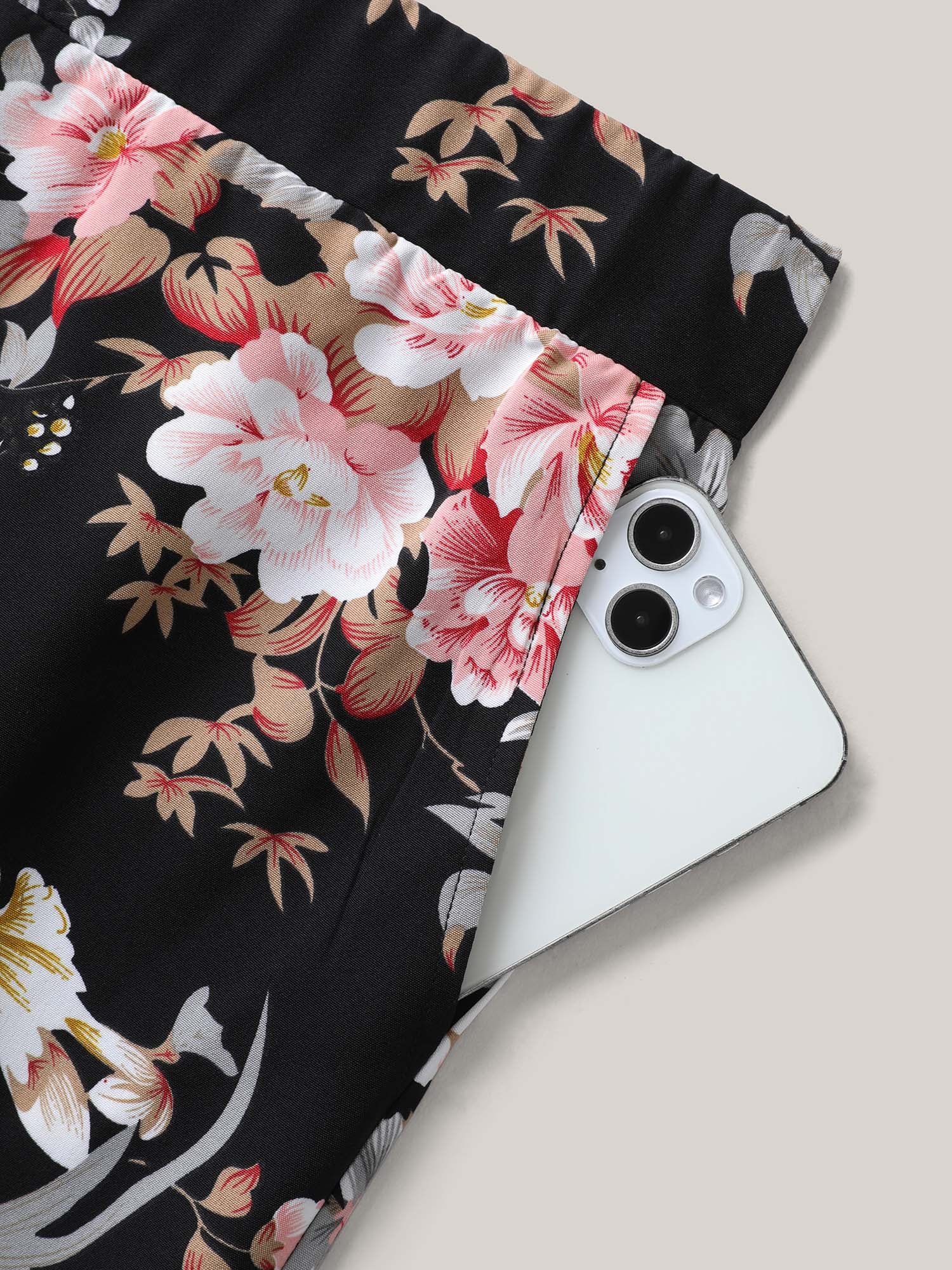 Floral Print Pockets Wide-Leg Pants