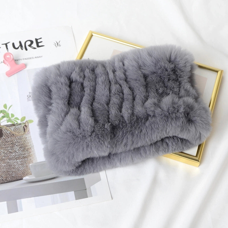 Rex Rabbit Hair Woven Scarf Warm Elastic Turtleneck Neck Set Rex Rabbit Hair Scarf Women's Winter Fur Scarf Turtleneck