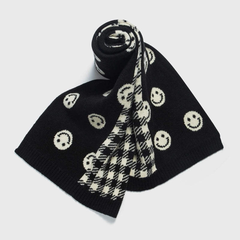 Unisex Fashion Plaid Smile Face Polyester Warm Knitted Winter Scarves 1 Piece
