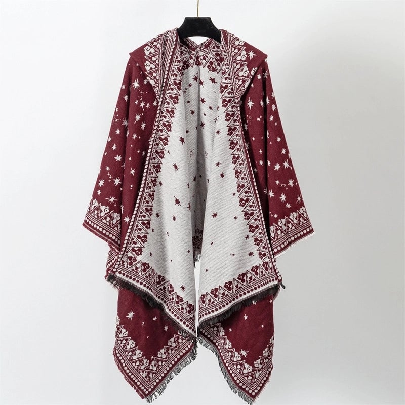 New Poncho Shawl In Stock Hooded Split Knitted Shawl Cashmere-like Warm Scarf For Women