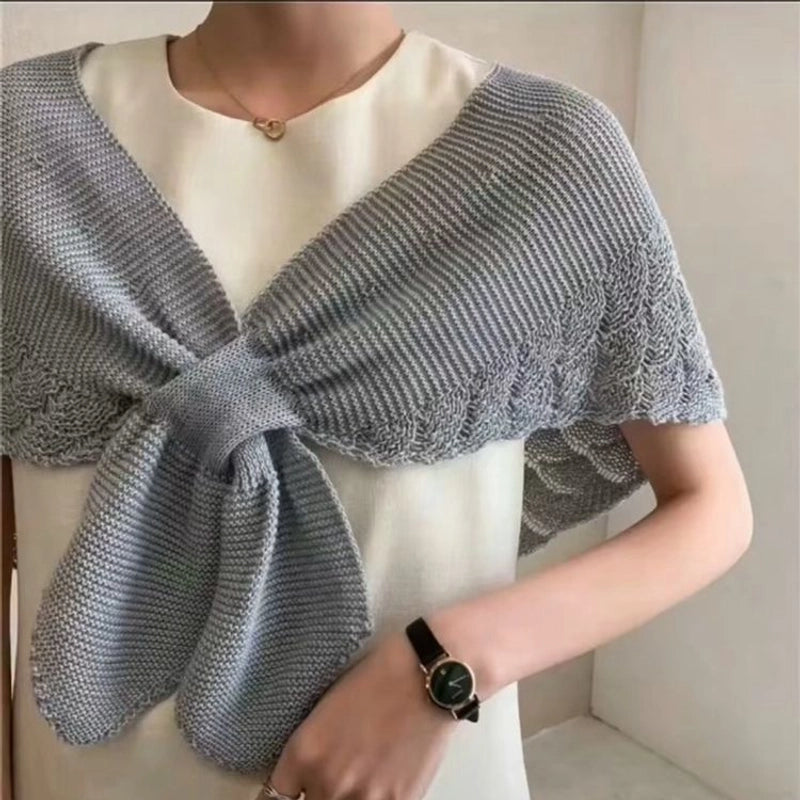 Women's Elegant Solid Color Knit Hollow Out Shawl