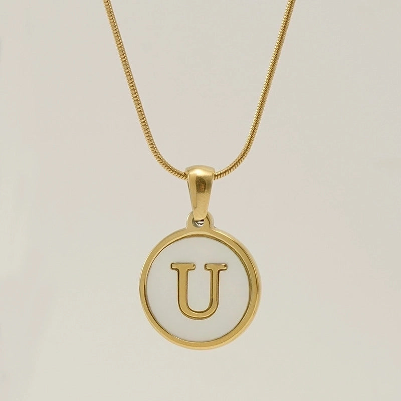 Fashion Letter Stainless Steel Titanium Steel Plating Inlay Shell Pendant Necklace 1 Piece