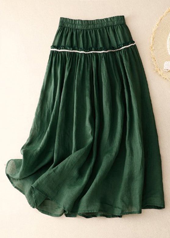 Green Ruffled Patchwork Elastic Waist Skirt Summer