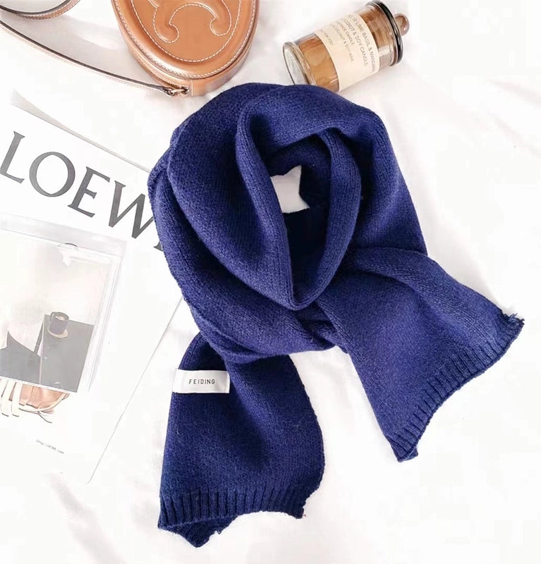 Internet Celebrity Solid Color Wool Knitted Scarf Women's Autumn And Winter New Student Couple Warm Small Scarf