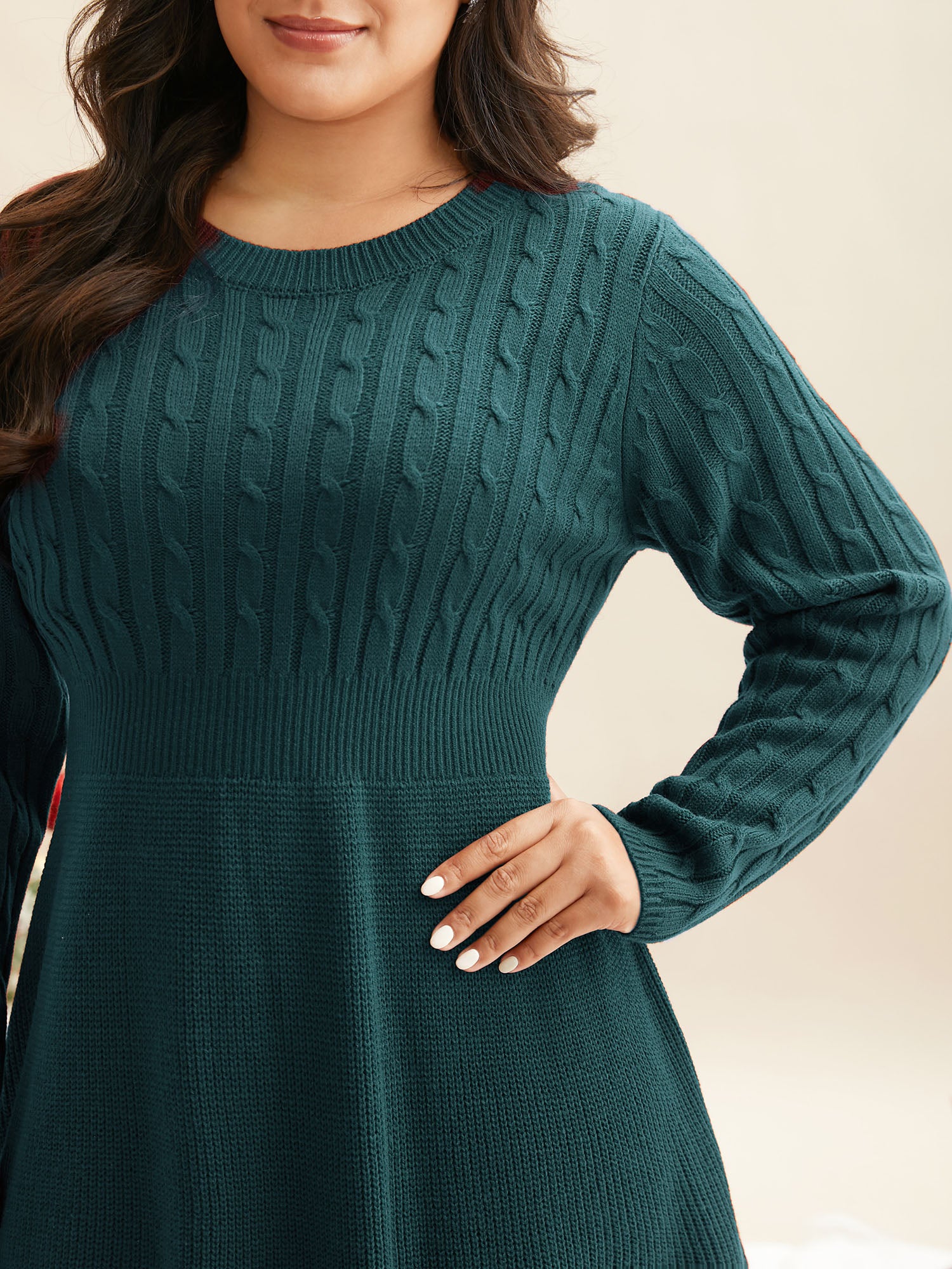 Cable Knit Fit-and-Flare Midi Sweater Dress